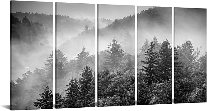 iKNOW FOTO 5-Piece X-Large Canvas Wall Art Set Black and White Misty Forest & by iKNOWFOTO