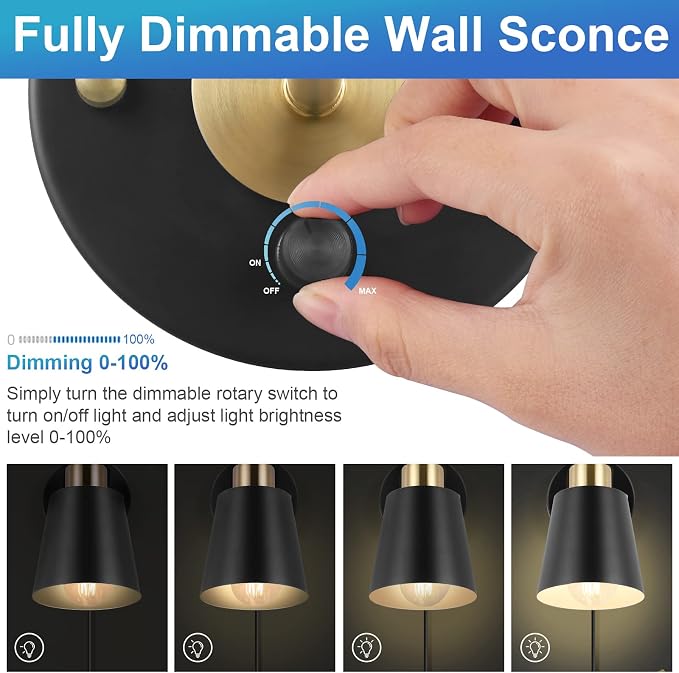 VATONI Plug in Wall Sconce, Dimmable Wall Sconce Adjustable Wall Lights - Image 3
