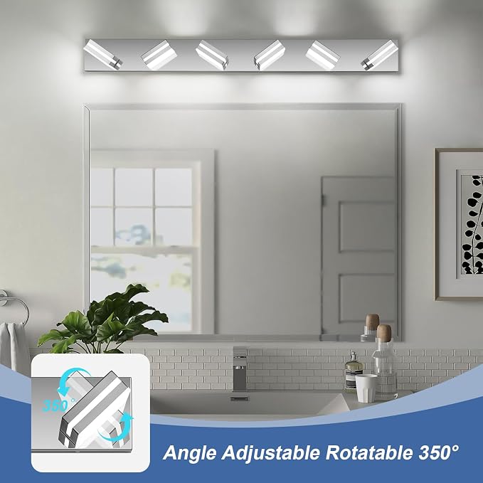 Modern LED Bathroom Lights Fixtures 6-Light, Stainless Steel Chrome Acrylic - Image 3