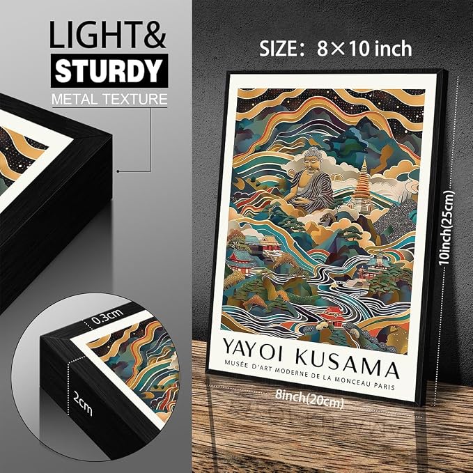 Yayoi Kusama Black Framed Wall Art Vintage Japanese Poster 8X10 in Abstract - Image 2