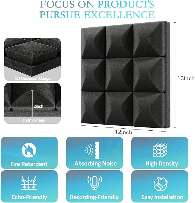 JBER 24 Pack 2" X 12" X 12" Acoustic Foam Panels, Soundproofing Wall Studio - Image 2