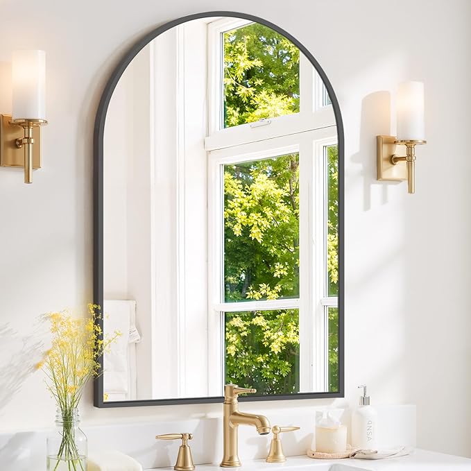 Arched Wall Mirror 38x26 Inch Black Bathroom Vanity Mirror by SageNest