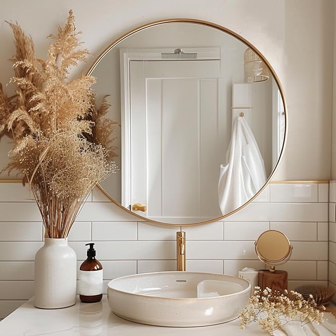 Sunniry Gold Round Mirror 30 inch, Large Circle Mirror, Round Wall Mirror - Image 3