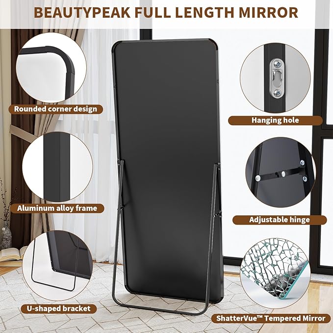BEAUTYPEAK Black Full Length Mirror, Suitable - Image 5