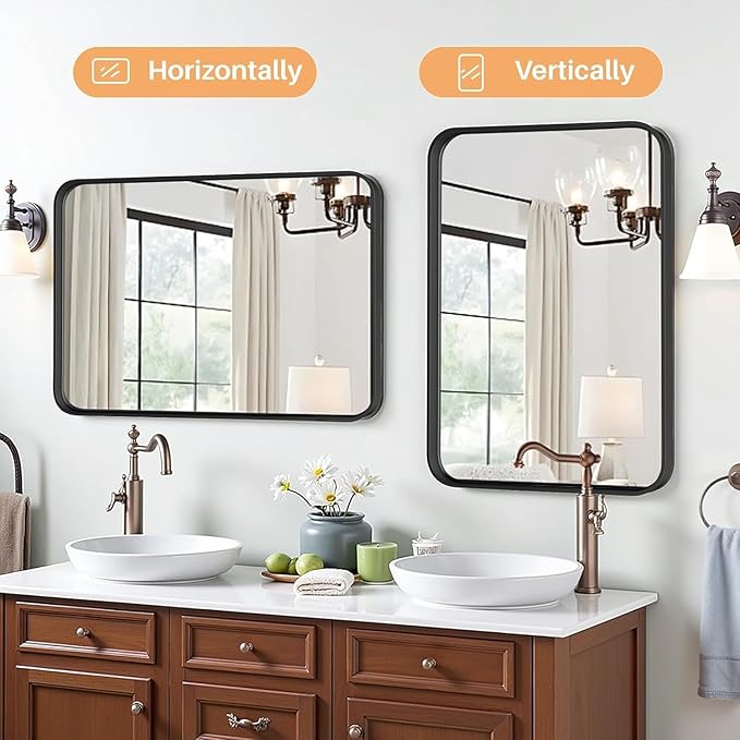 Bathroom Mirror for Wall, 30x22 Inch Rectangle Mirror, Matte Black Metal Framed - Image 6