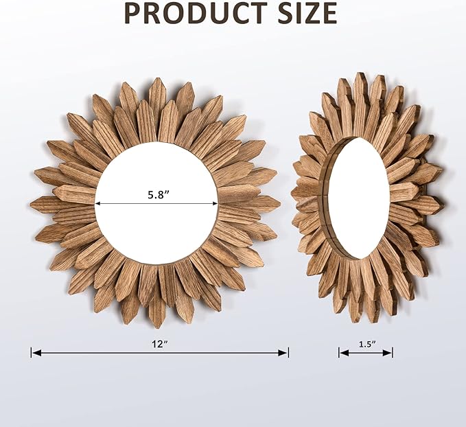 Honiway Boho Wall Decor Mirror 2 Pack Rustic Wood Mirror 12 inch Boho Mirror - Image 6