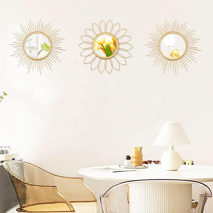 3 Pack Metal Mirrors for Wall Sunburst Wall Mirrors Home Décor Decorative - Image 5
