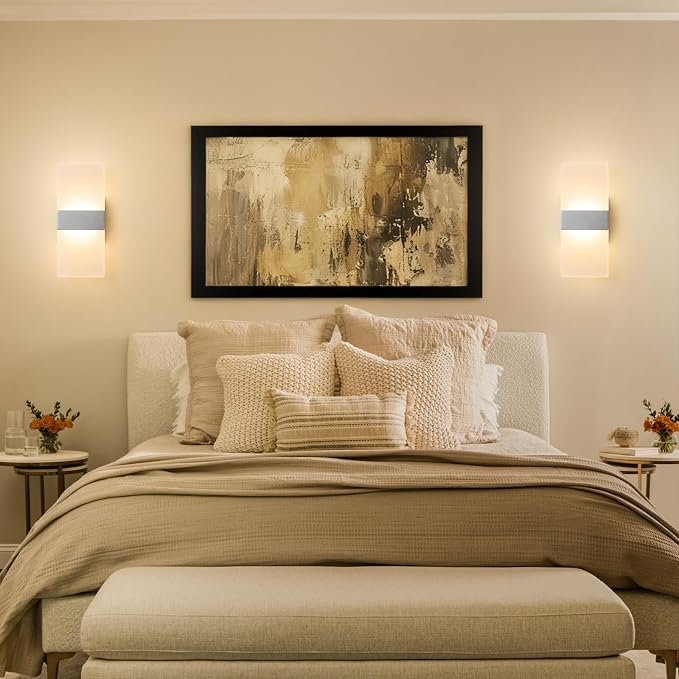 Modern LED Wall Sconces Set of Two, 12 Inch Indoor Dimmable Brushed Nickel Wall - Image 2