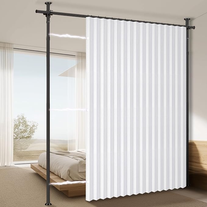 100% Blackout Room Divider Curtains Sets White W100 x L96 in 1 Panel No Drill by AJAZZ