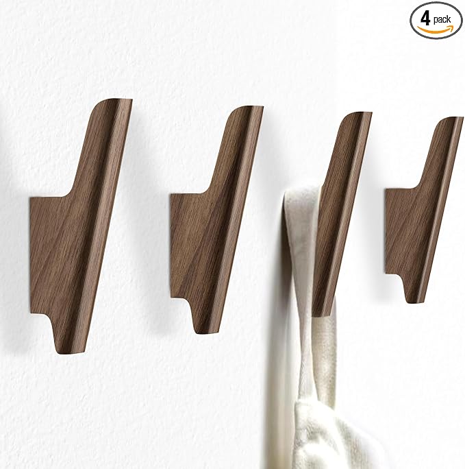 Wood Wall Hooks 4 Pack Coat Hooks Wall Mount Walnut Wooden Hooks by FCOWK