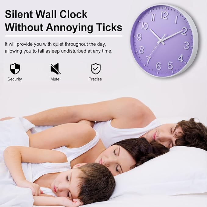HZDHCLH Purple Wall Clocks Battery Operated, 12 inch Silent Non Ticking Modern - Image 5