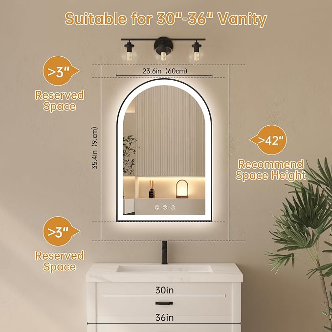Arched LED Bathroom Mirror 24"x36", Dimmable-LED Mirror - Image 9