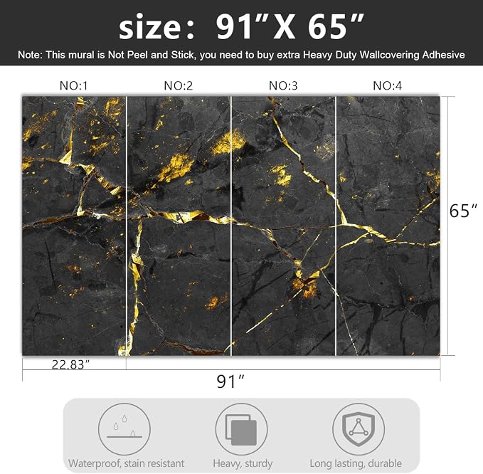 -Black and Gold Marbled Fabric Wallpaper Dark Abstraction Art Living Room - Image 4