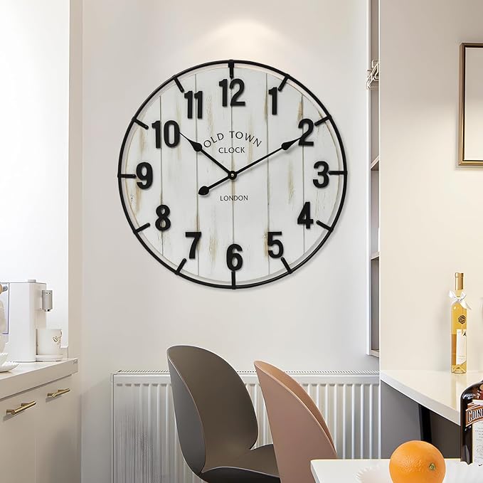 Large Old Town Farmhouse Wall Clock – 24 Inches Rustic Antique Wood - Image 7
