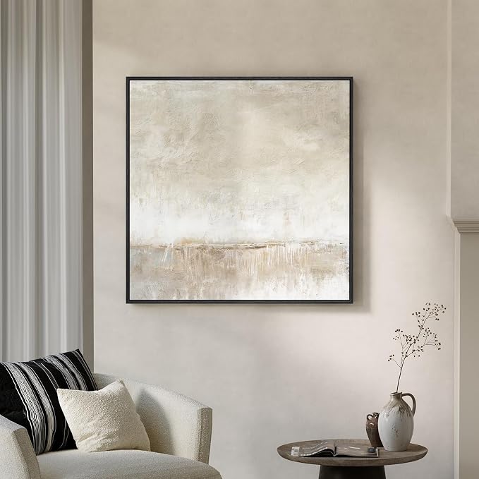 Framed Neutral Abstract Wall Art, Modern Beige and Cream Canvas Prints Artwork - Image 3