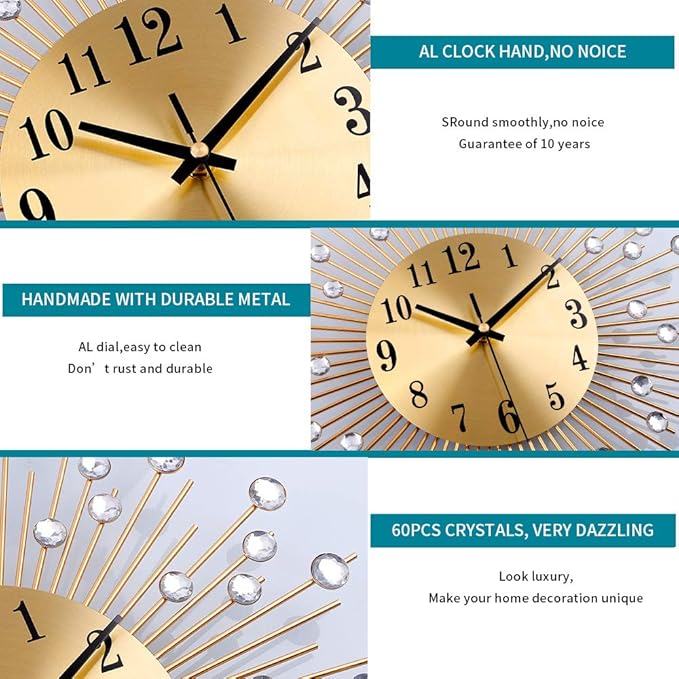Large Wall Clocks for Living Room Decor Modern Gold Silent Wall Clock Battery - Image 5