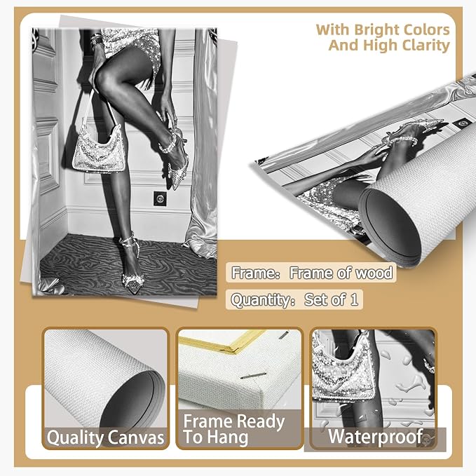 High Fashion Poster Trendy Black and White Wall Art Retro Girl Room Decor - Image 7
