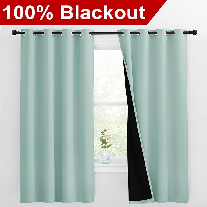 NICETOWN Aqua Blue 100% Blackout Lined Curtains, 2 Thick Layers Completely - Image 2