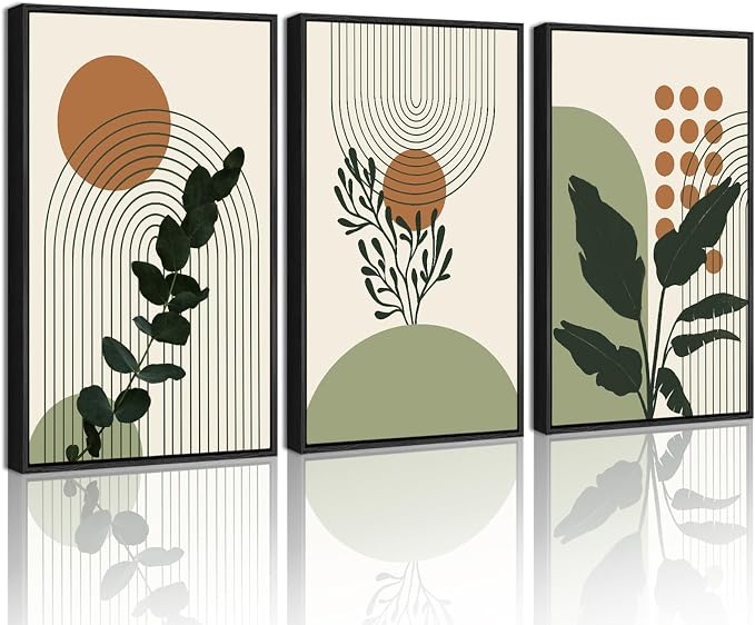 PHOPAGO Boho Plant Wall Art Green Botanical Bohemain Framed Wall Printing by PHOPAGO