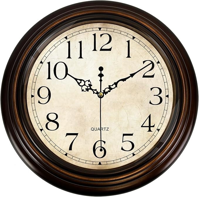 Vintage Wall Clock 13 Inch Quartz Silent Non-Ticking Analog Clock Battery by Comfytune