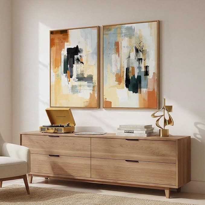 Large Framed Neutral Abstract Wall Art, Minimalist Colorful Pictures - Image 2