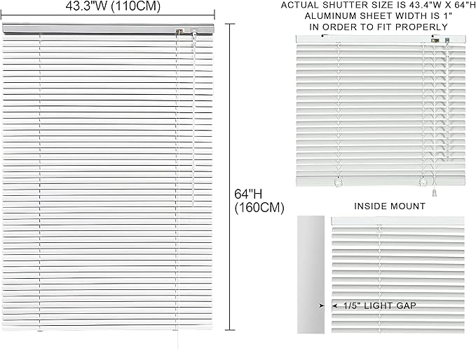 YIIBAII Mini Blinds Suitable for 44" W x 64" H Windows 1" Aluminum Horizontal - Image 6