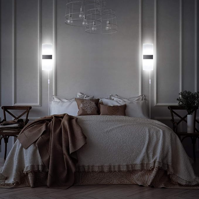 TRLIFE Modern Wall Sconces Set of 2, Wall Sconce Plug in 12W LED 6000K Cool - Image 2