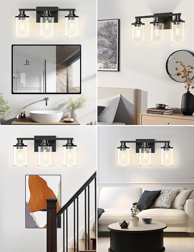 DORESshop 20 Inch Bathroom Light Fixtures, 3-Light Black Bathroom Lighting - Image 5