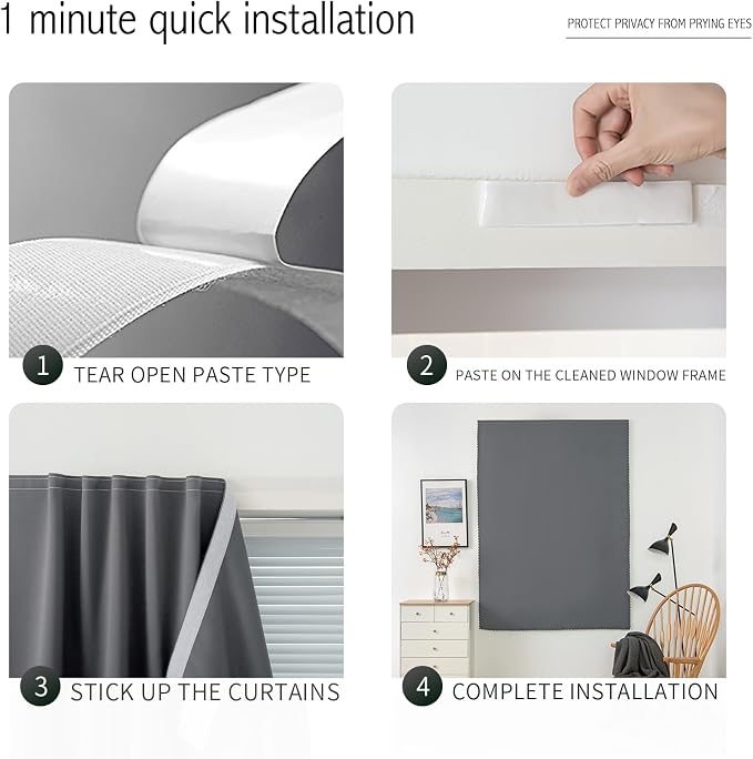 Magic Tape Blackout Curtains for Bedroom No Drillng Self Adhesive Curtains No - Image 3