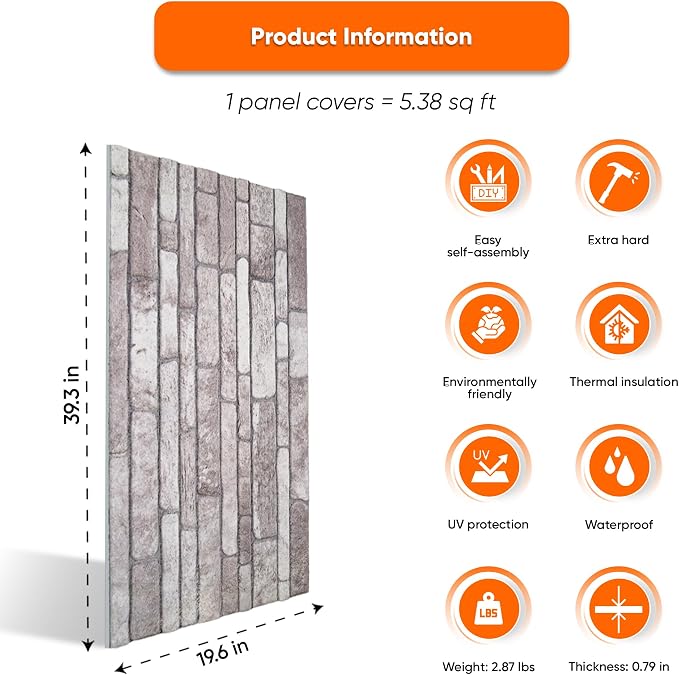 IZODEKOR 3D Wall Panels Brick Effect, Wall Cladding, Indoor&Outdoor, Stone Look - Image 3