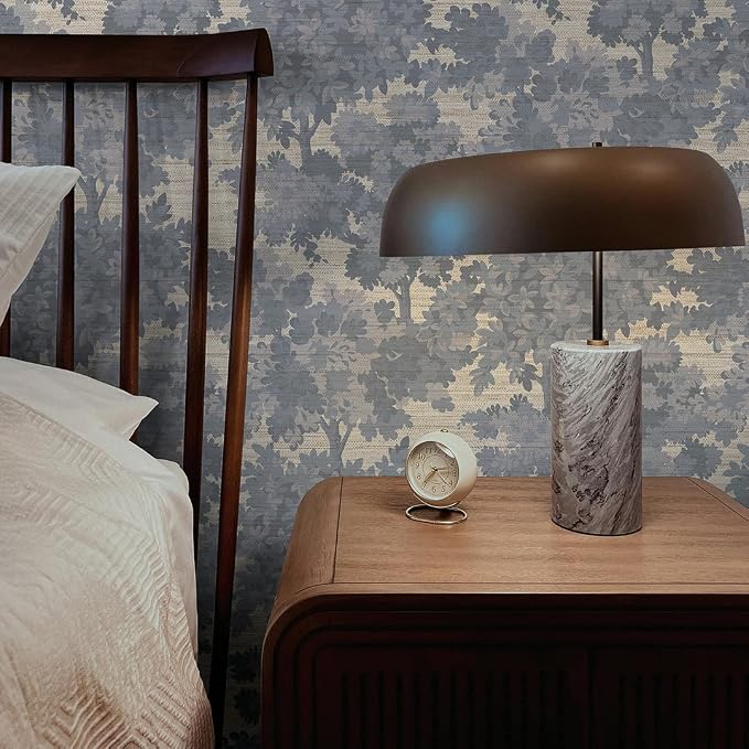 Tempaper Textured Blue Canopy Toile Faux Grasscloth Removable Peel and Stick - Image 7