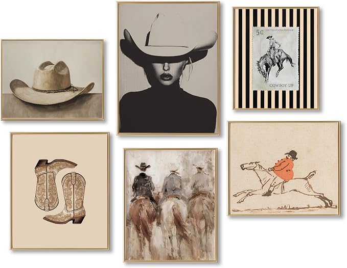 Vintage Western Cowboy Poster Set of 6, Southwestern Rustic Aesthetic Artwork by SHEWANT+ART