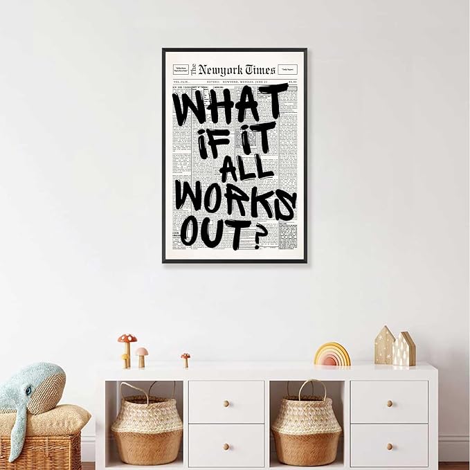 Retro Black And White Newspaper Poster What If It All Works Out Canvas Wall Art - Image 7
