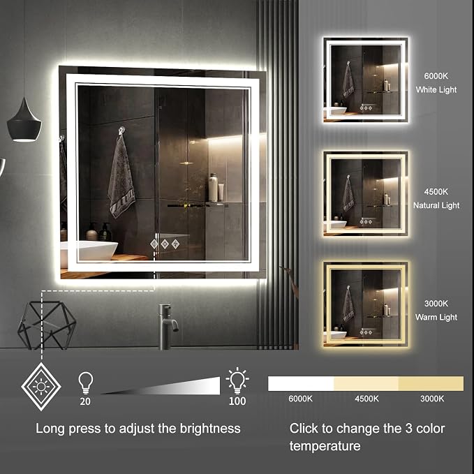 LED Bathroom Mirror, 32x32 Inch Gradient Front and Backlight Lighted Vanity - Image 5
