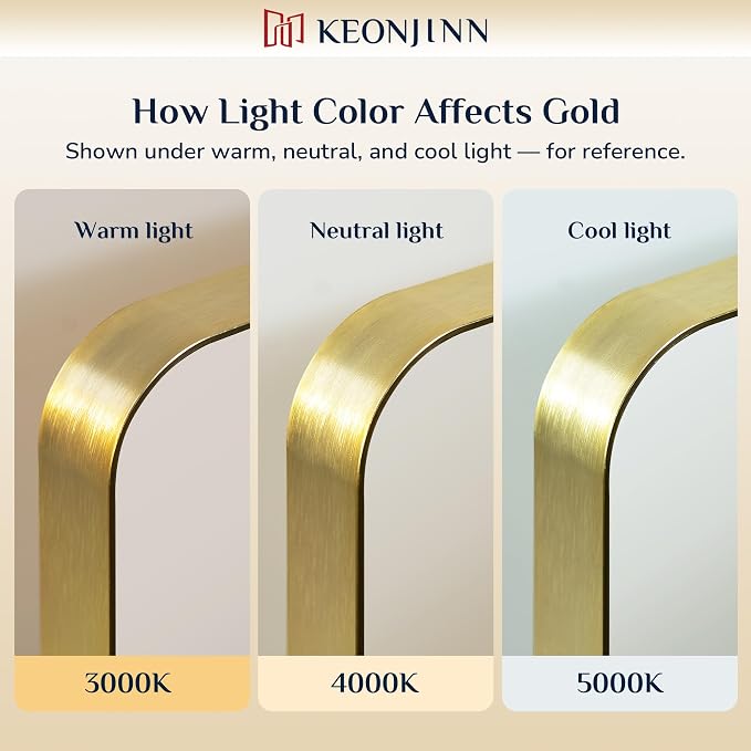 Keonjinn Gold Bathroom Mirrors for Wall 42” x 20” Large Rounded Rectangle Gold - Image 4