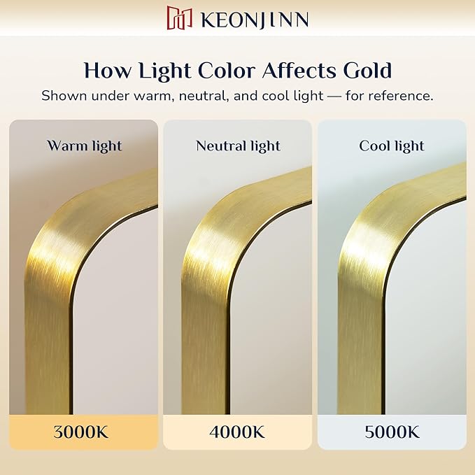 Keonjinn Gold Bathroom Mirrors for Vanity, 24 x 32 Inch Rounded Rectangle Gold - Image 4