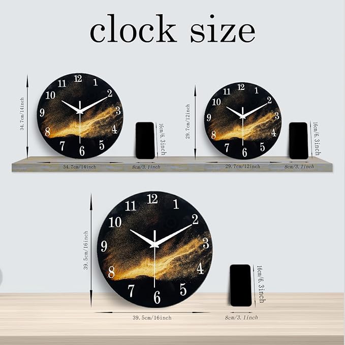 Black and Gold Modern Wall Clocks Battery Operated 12 Inch Silent Wall Clock - Image 6