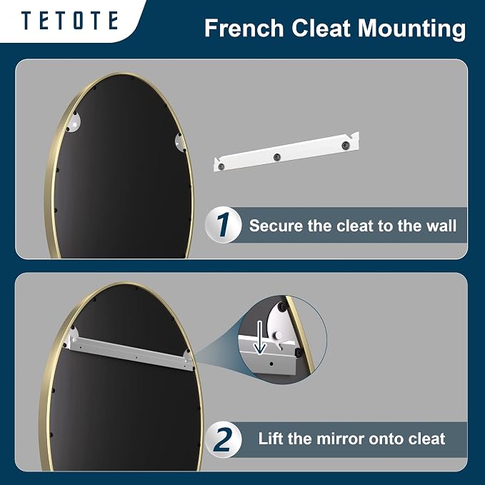 TETOTE Gold Oval Bathroom Mirror, 24 x 36 Brushed Brass Framed Wall Mounted - Image 4