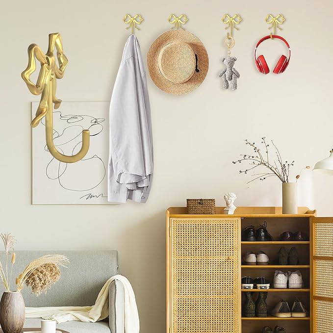 4 PCS Large Size Gold Bow Wall Hook, Metal Hooks, Bow Room Decor Hooks - Image 7