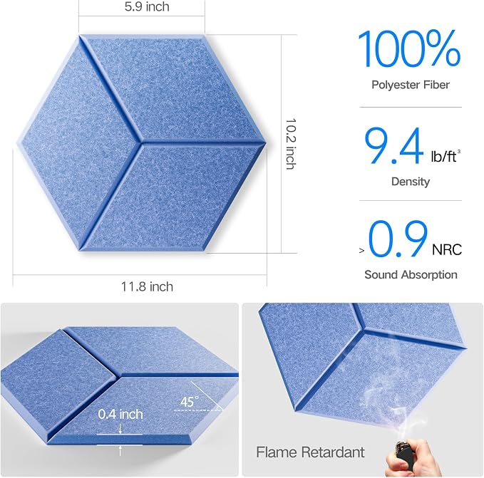 12 Pack Self-Adhesive Acoustic Panels 12" X 10" X 0.4" - Image 3