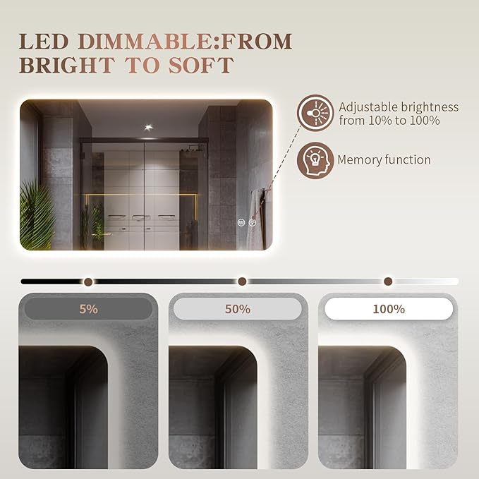 EOGOW LED Bathroom Mirror with Lights, 3 Colors Bathroom Mirror, Wall Mounted - Image 5