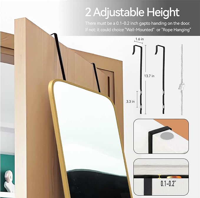 SCWF-GZ 57x20 Door Hanging Full Length Mirror, Floor or Wall Mounted Metal - Image 6