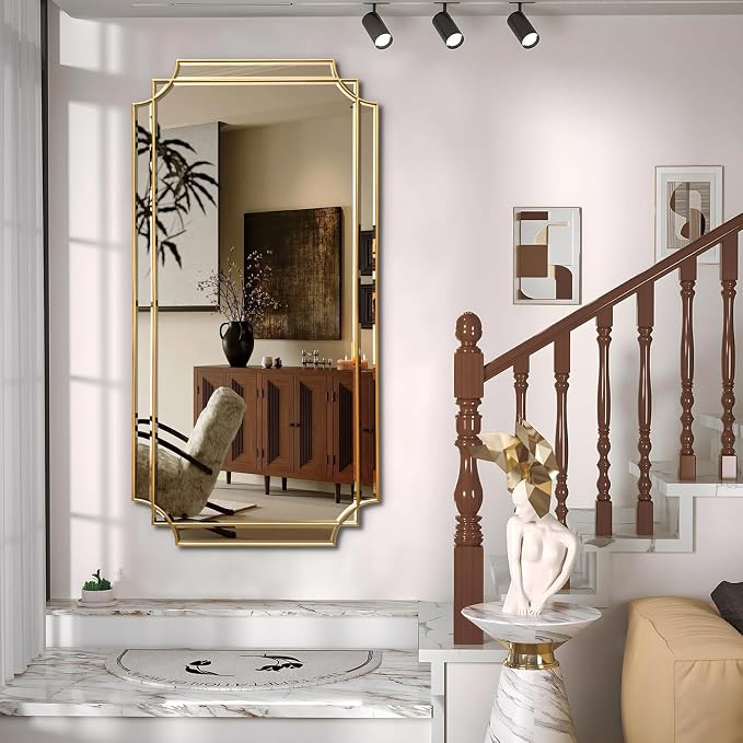 HQiJun Gold Full Length Mirror for Wall, Polished Bevelled Rectangle Mirror - Image 8