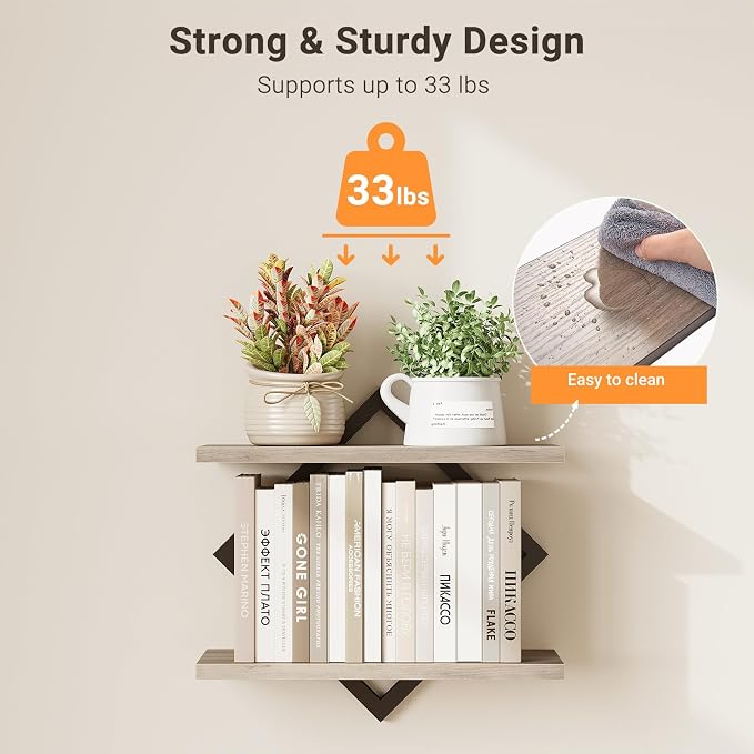 ELYKEN Floating Shelves for Wall, 2-Tier Wall Mounted Storage Shelves for Books - Image 7