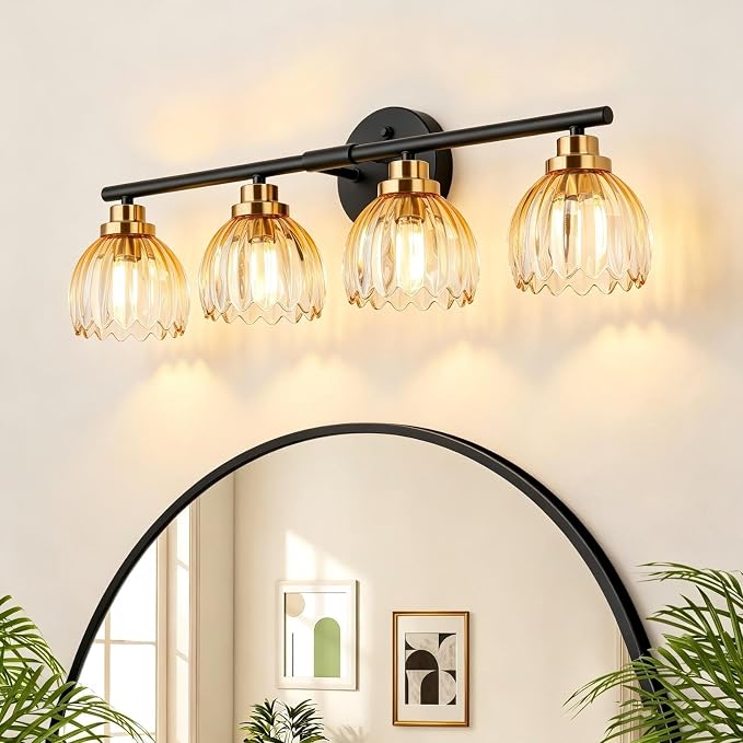 TALOYA Bathroom Vanity Light Fixtures, 4-Light Black and Gold Wall Lights by Taloya