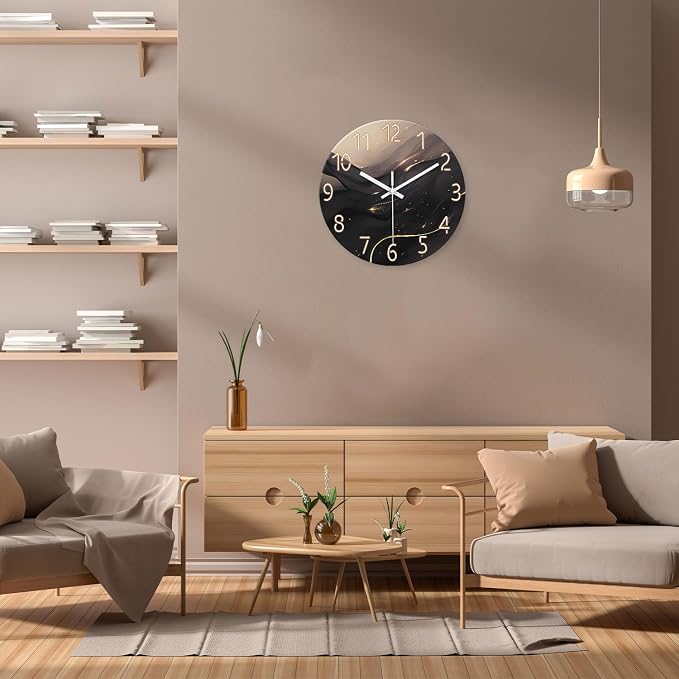Black and Gold Wall Clocks Battery Operated 14 Inch Wall Clock Silent Non - Image 4