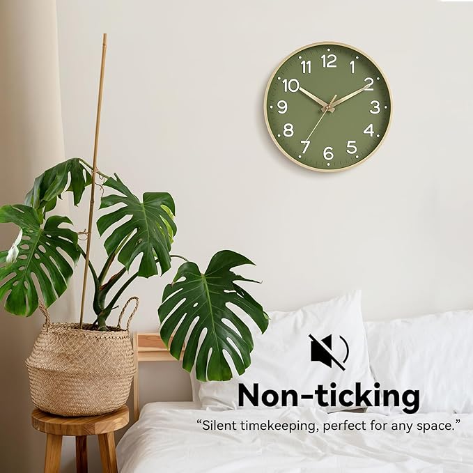 Roymnie Wall Clock 14 Inch Silent Green Wall Clocks Battery Operated- Modern - Image 5