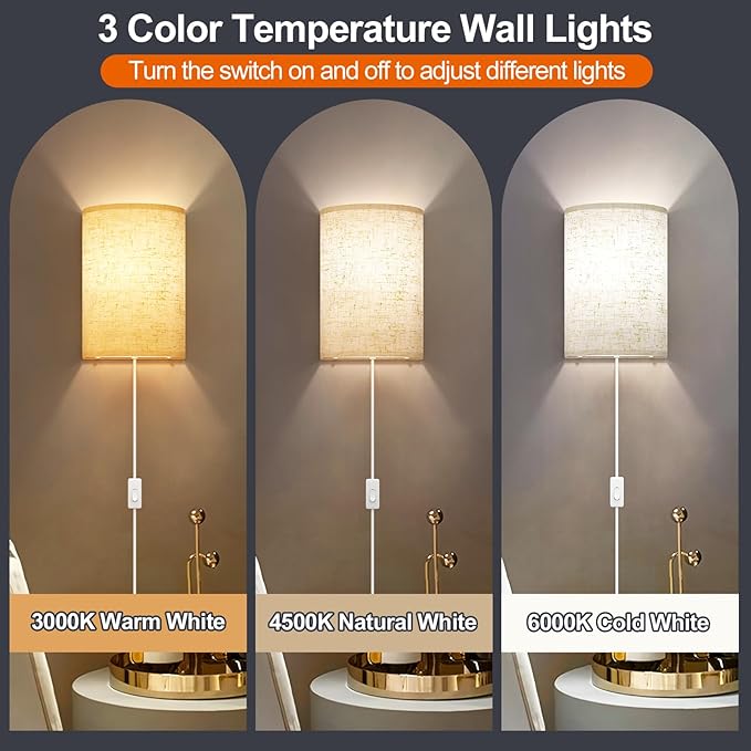 Plug in Wall Sconces Set of Two: Wall Lights - Image 2