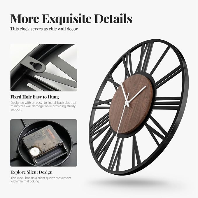 Cuspin 24 Inch Large Wall Clock, Silent Non Ticking Battery Operated Roman - Image 5