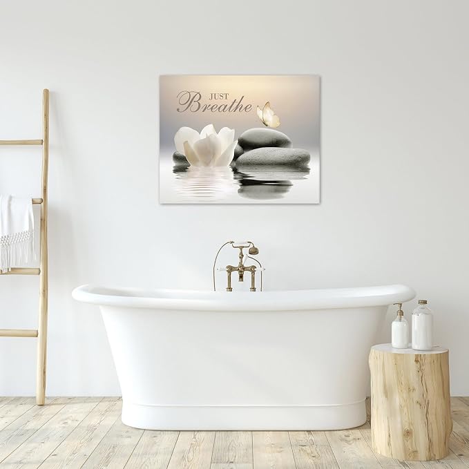 EOBTAIN Zen Spa Bathroom Wall Art Garden Butterfly and Flower Stone Relaxing - Image 3